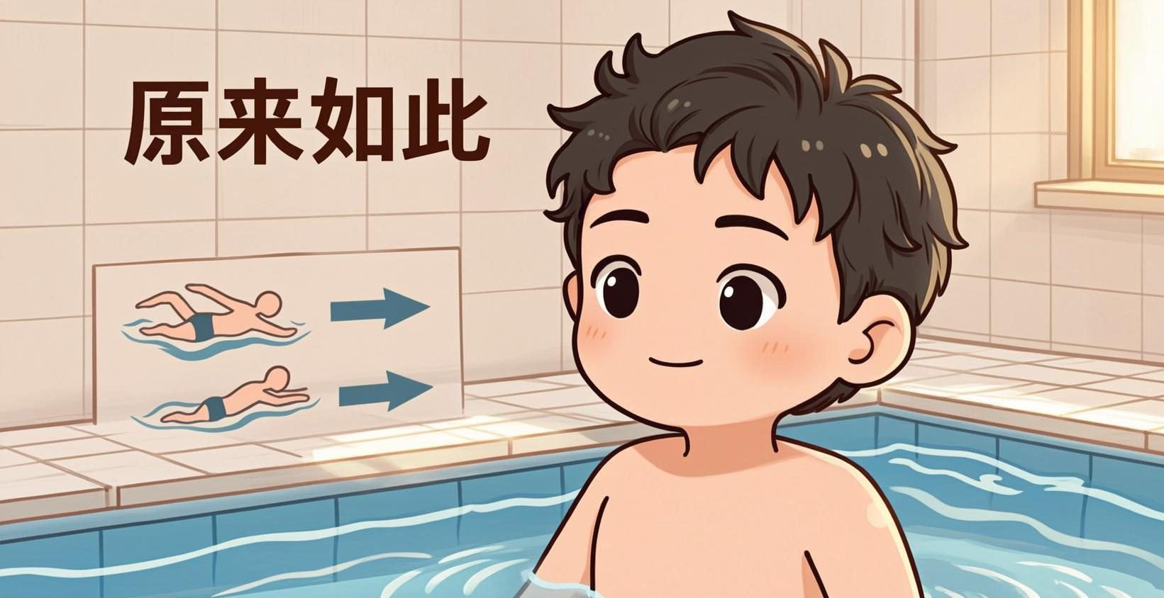 在水里换气的间隙，看到了池边的教学图